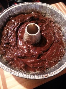 Cake batter in pan